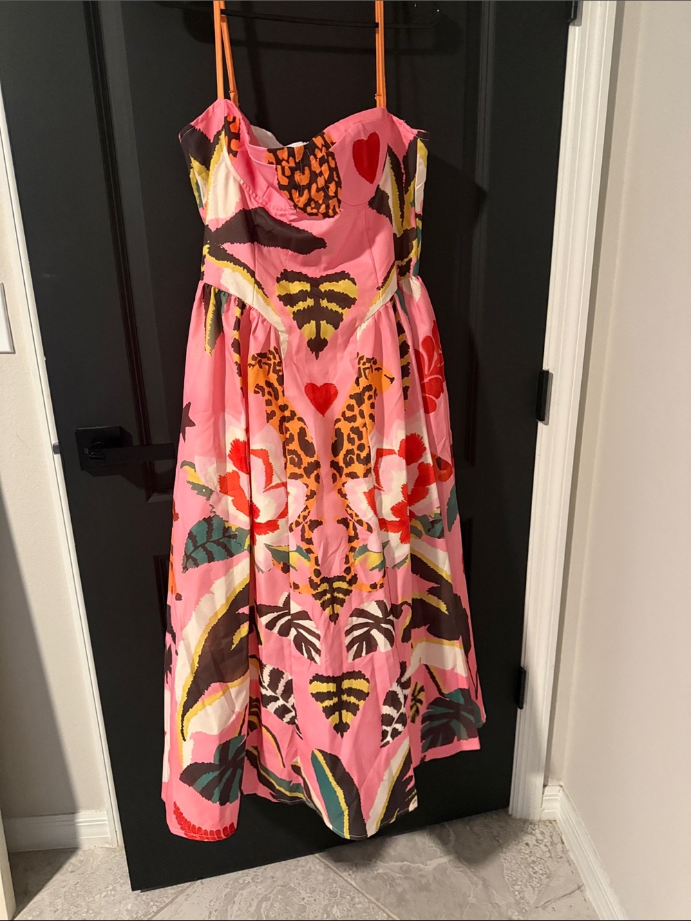 Pink Floral Print Strap Dress